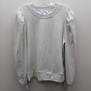 Evereve Puff Sleeve Crewneck Stacy Pullover Top Knit Oatmeal Heather SZ Small
